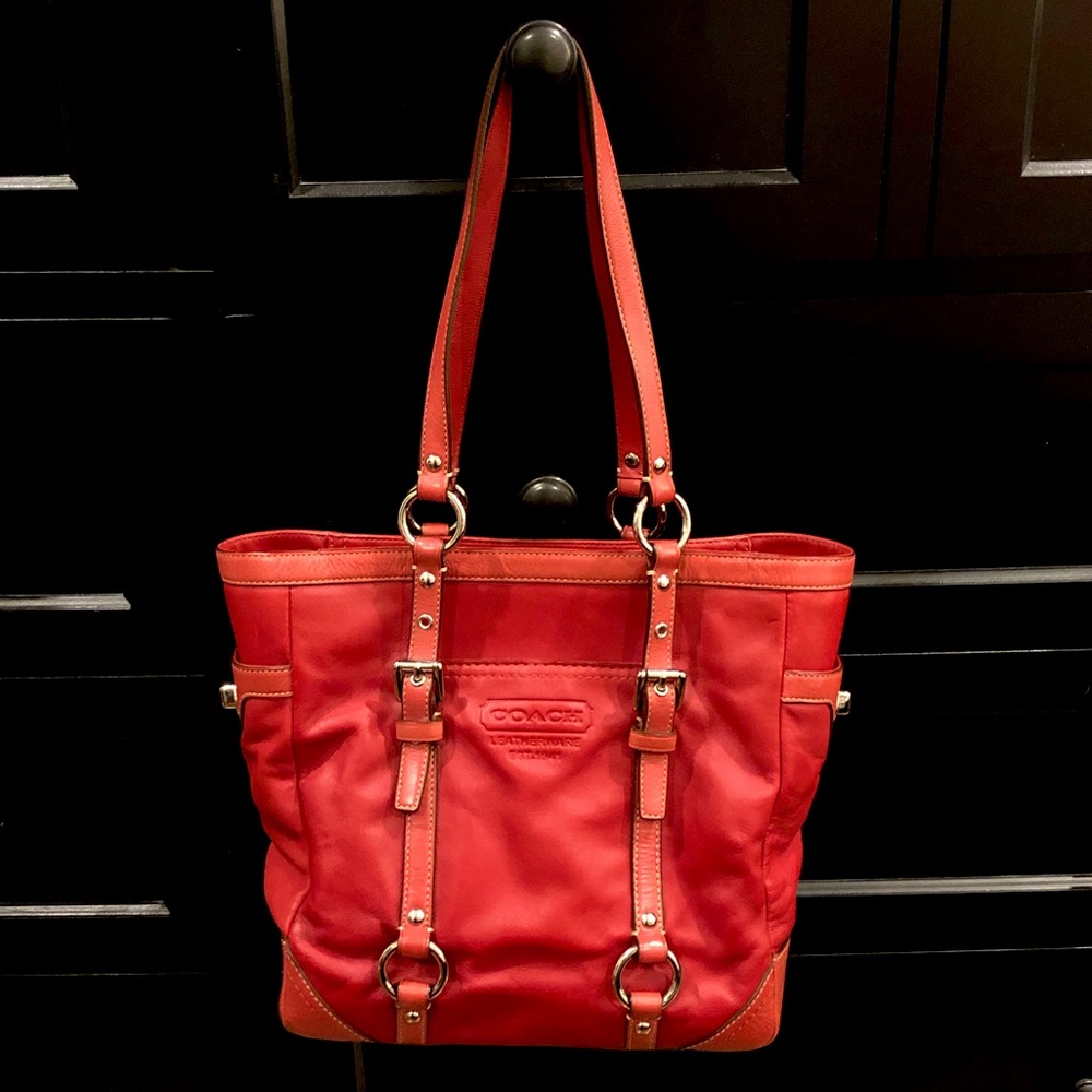 COACH Hampton Red Leather Gallery Tote Shoulder Bag Vintage RARE - Picture 8 of 9